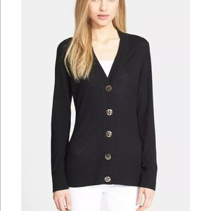 Tory Burch Simone Cotton Cardigan in Black Size S/M Medium